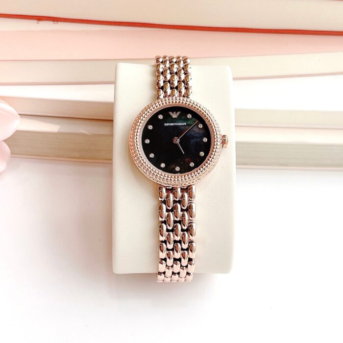 Emporio Armani Rosa Quartz Mother of Pearl Black Dial Rose Gold Steel Strap Watch For Women - AR11372 - Image 3